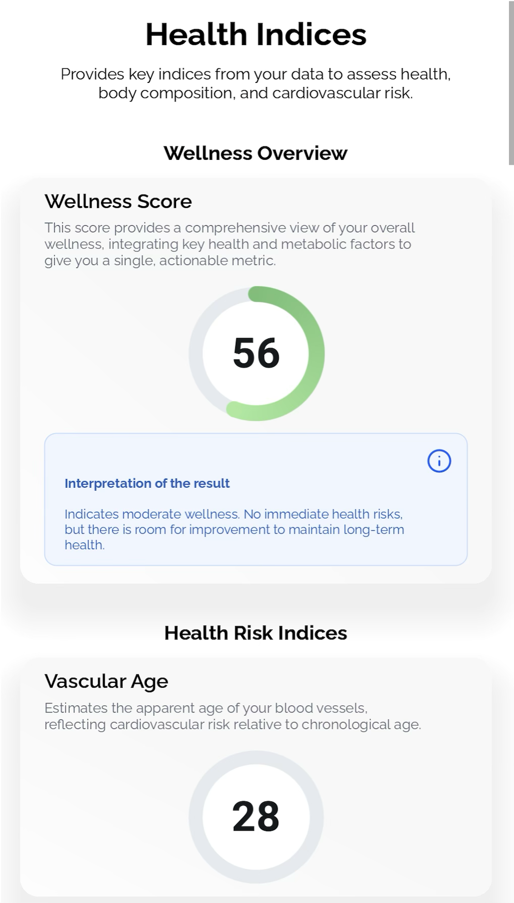 UI V2 health indices screen